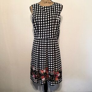 Sleeveless Black and White checkered fit and flare dress with floral border 10